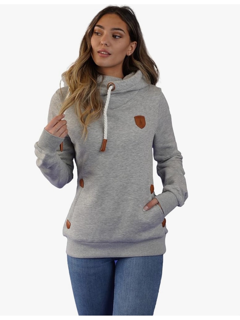 Wanakome Women's Artemis Hoodie in Heather Gray with Brown Accents